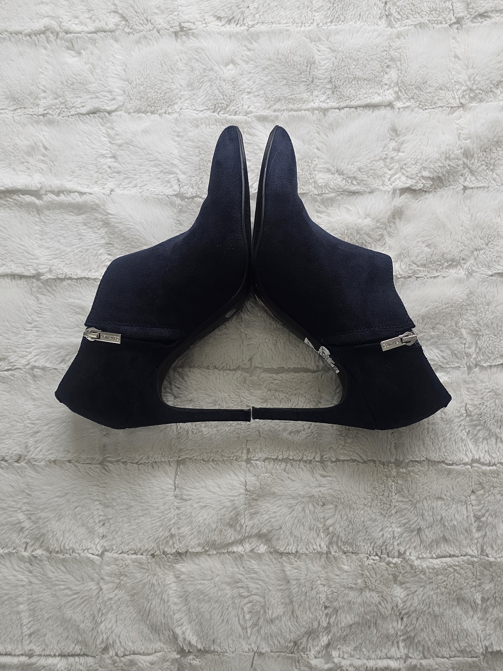 Calvin Klein Navy Pointed Toe Ankle Booties with Side Buckle